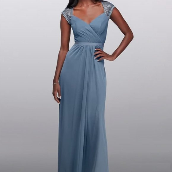 David's Bridal Dresses & Skirts - David's Bridal Steel Blue Lace Open Back Dress